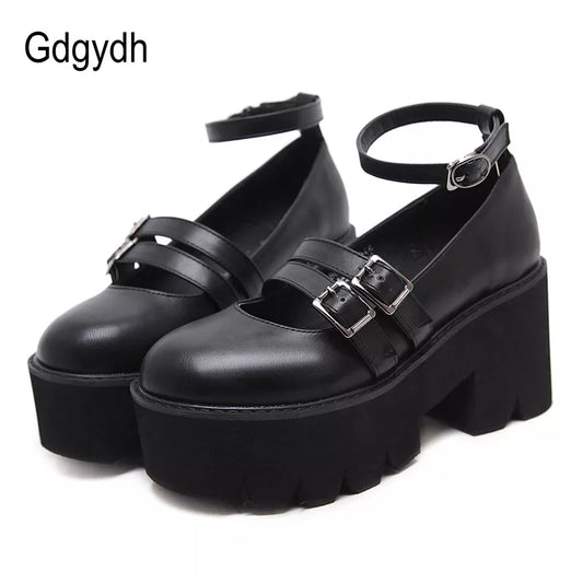 Womens Pump Shoes Ankle Strap High Chunky Heels Platform Shoes with Buckle