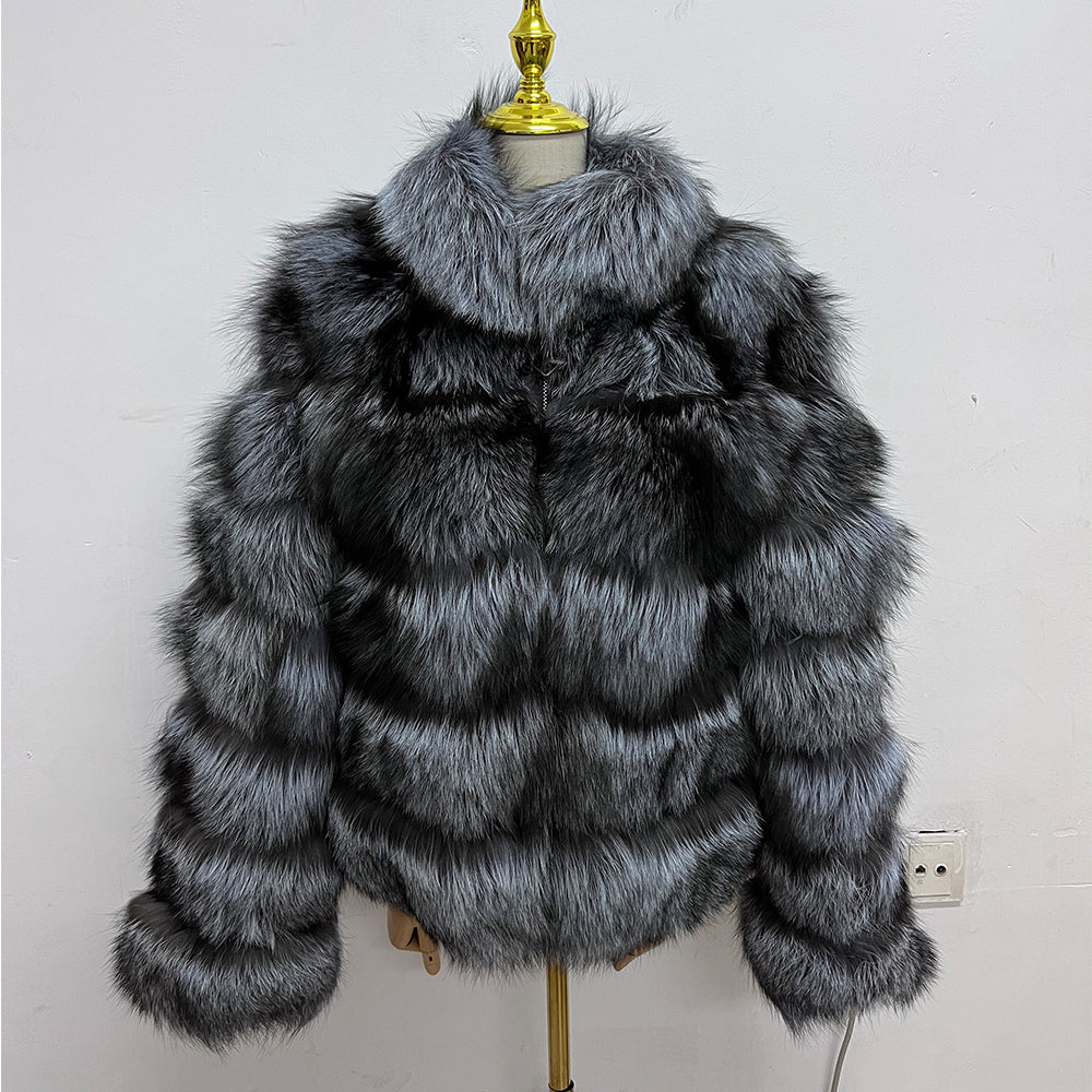 Ladies Winter Real Fox Fur Coat Luxury Silver Fox Fur Jacket With Best Quality Women Genuine Fox Fur Coats