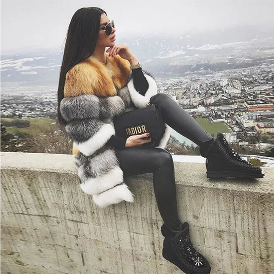 Maomaokong Real Fur Coat Natural Fur Jacket Long Female Winter Warm Leather Fox Fur Coat High Quality Fur Fluffy Jacket Women