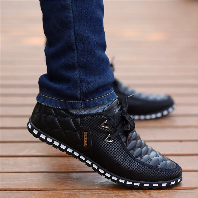 Men Leather Shoes Breathable Light Weight White Sneakers Loafers Pointed Toe