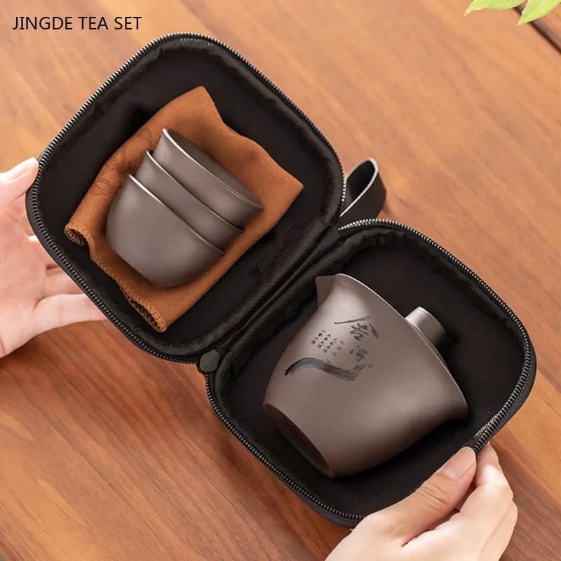 Portable Travel Tea Set a Pot of Three Cups Outdoor Tea Infuser Handmade