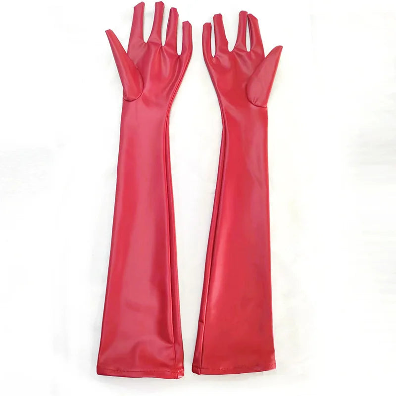 Latex Faux Leather Long Glove Punk Gloves Cosplay Costumes Accessory