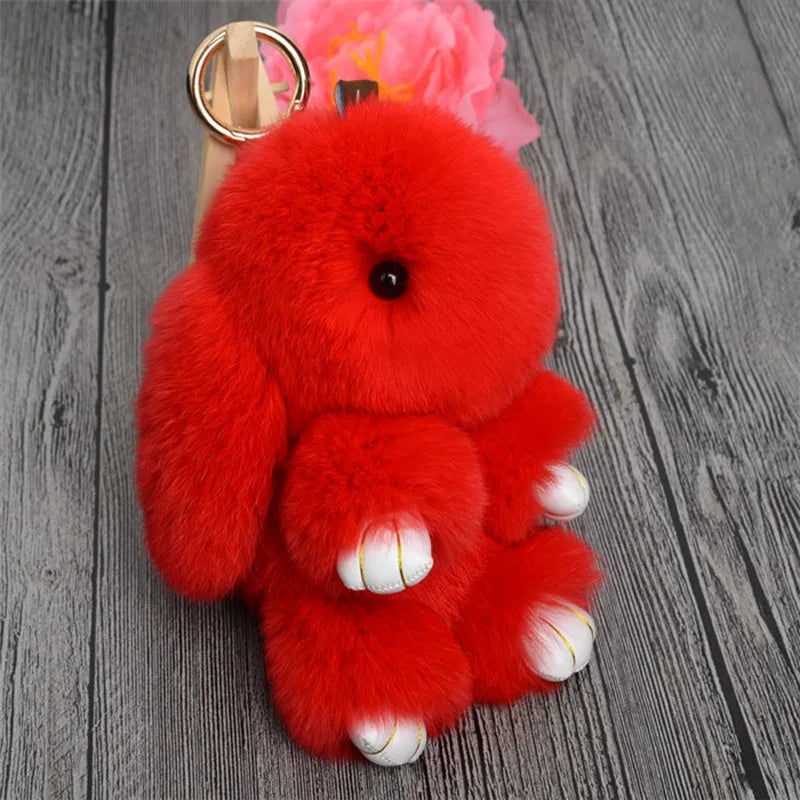 Fluffy Real Rabbit Fur Pompon Bunny Keychain Women Cute Girls Rabbit on Bag Trinket Jewelry New Year Toy Gift