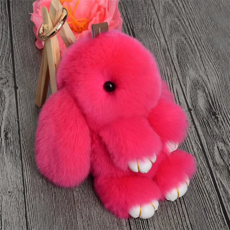 Fluffy Real Rabbit Fur Pompon Bunny Keychain Women Cute Girls Rabbit on Bag Trinket Jewelry New Year Toy Gift