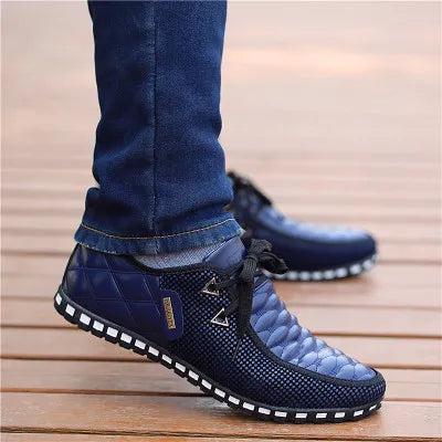 Men Leather Shoes Breathable Light Weight White Sneakers Loafers Pointed Toe