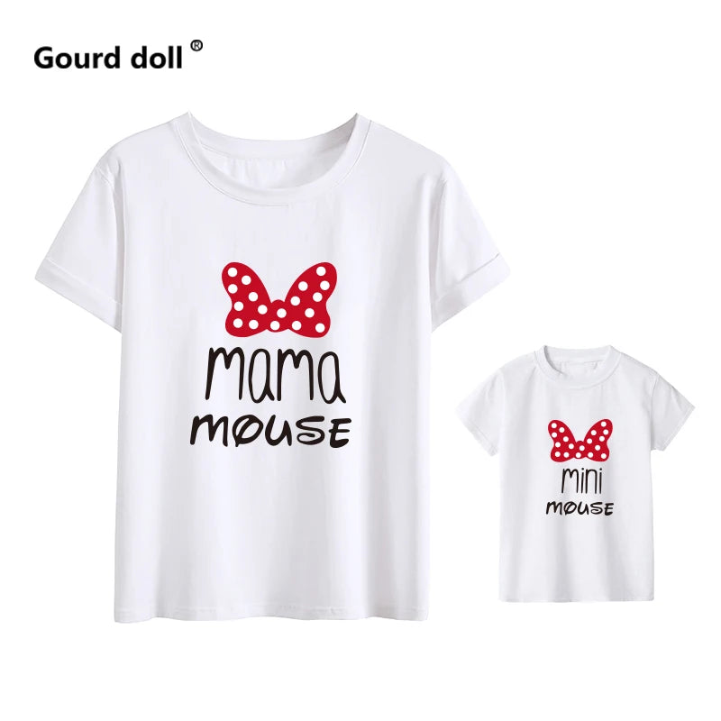 Cotton Family Matching Clothes Outfits Mother and Daughter T-Shirt  Mommy and Me Clothes Lovely Blouse Kids Baby Girl Boys Look