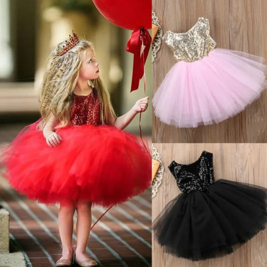 Princess Kids Baby Dress for Girls Fancy Wedding Dress Sleeveless Sequins Party Birthday Baptism Dress for Girl Summer Dresses