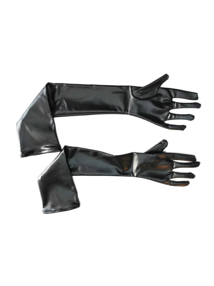 Latex Faux Leather Long Glove Punk Gloves Cosplay Costumes Accessory