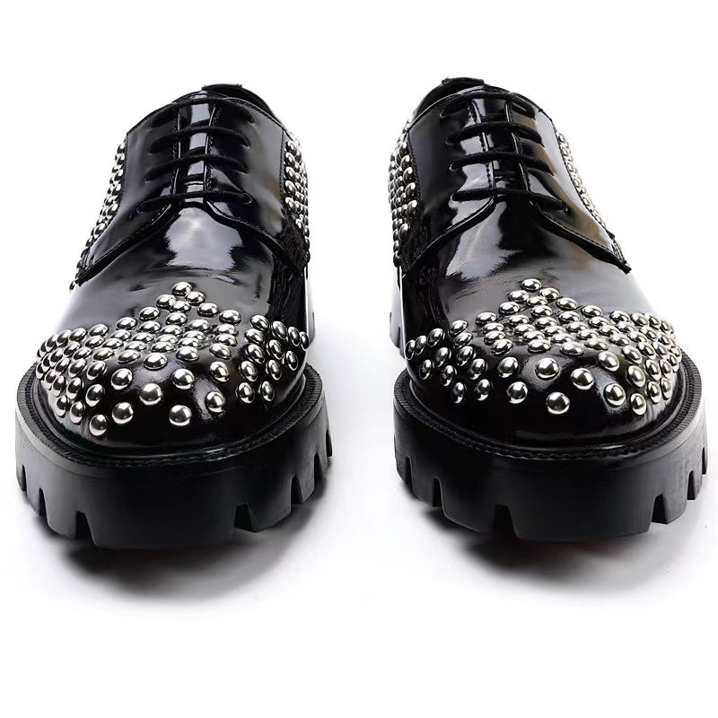 PDEP Luxury Rivet Red Bottom Genuine Leather Men Dress Shoes Lace Up Chunky Height Increasing Men Designer Shoes