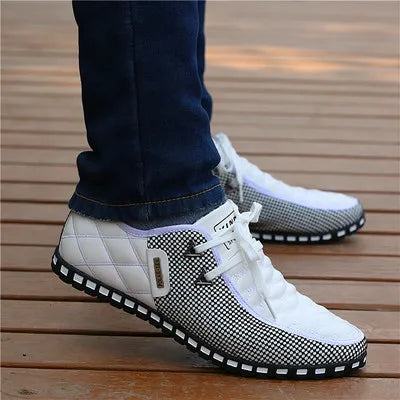 Men Leather Shoes Breathable Light Weight White Sneakers Loafers Pointed Toe