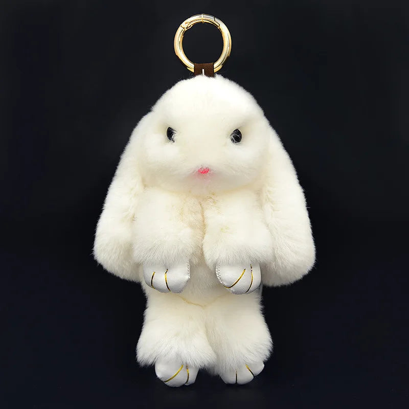 Fluffy Real Rabbit Fur Pompon Bunny Keychain Women Cute Girls Rabbit on Bag Trinket Jewelry New Year Toy Gift