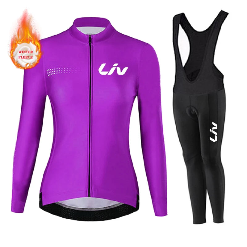 Women Winter Cycling Jersey Set Thermal Mountain Bike Cycling Wear Suit