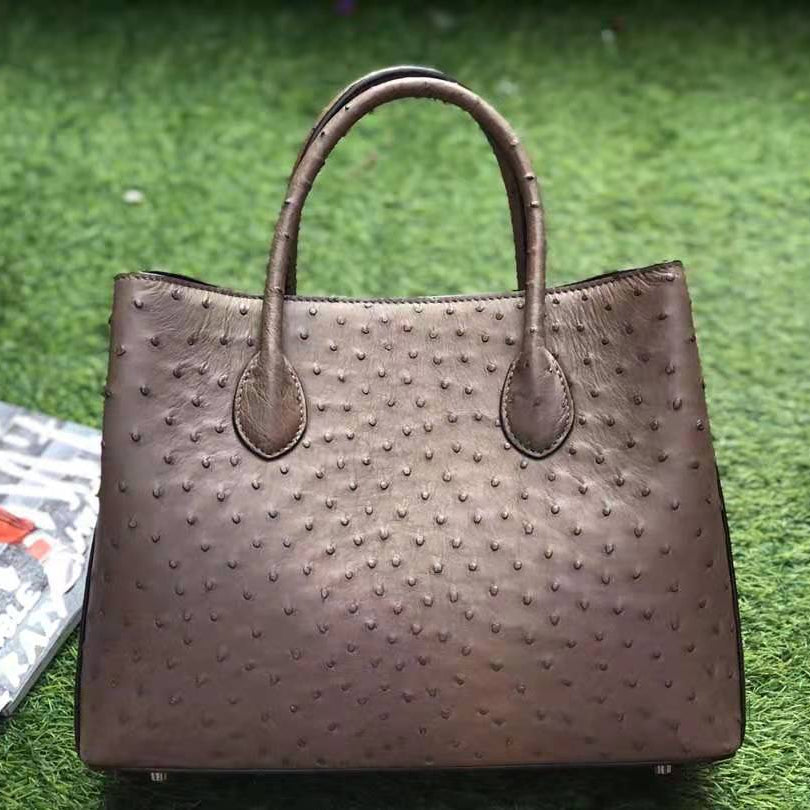 Designer Handbag Ostrich Leather Bag Newest Factory Wholesale Custom Luxury Fashion Genuine Leather Guangdong Unisex Cappuccino