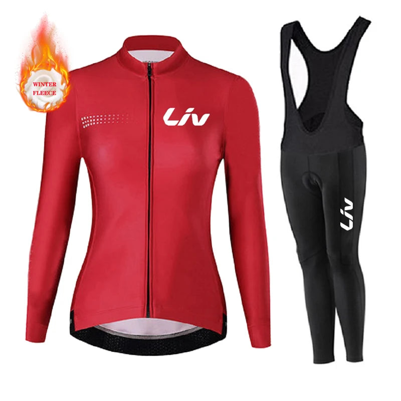 Women Winter Cycling Jersey Set Thermal Mountain Bike Cycling Wear Suit