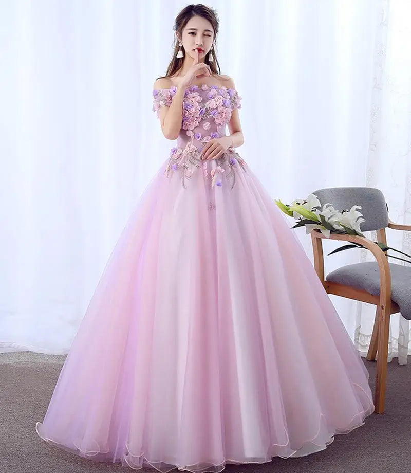 Quinceanera Elegant Off the Shoulder Ball Gown Vintage Lace Party Solo Dresses