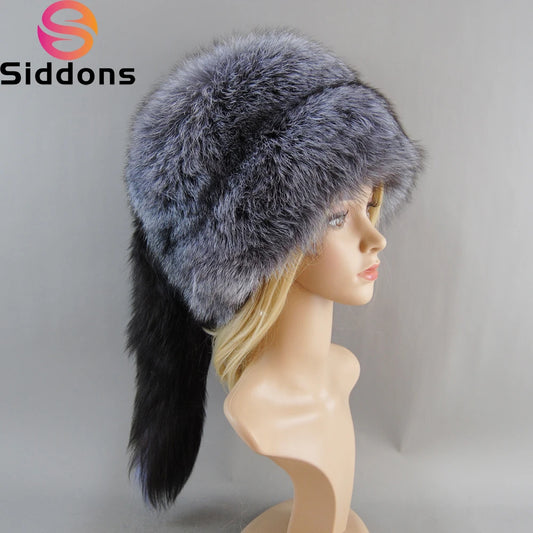 2024 Unisex Real Fox Fur Beanies Hat Mongolian Hat Unique Process Fox Tail Design Luxury Winter Warm Hats for Fashion Bomber Hat