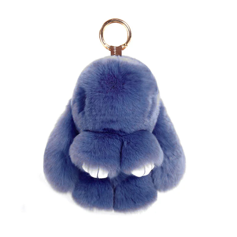 Fluffy Real Rabbit Fur Pompon Bunny Keychain Women Cute Girls Rabbit on Bag Trinket Jewelry New Year Toy Gift