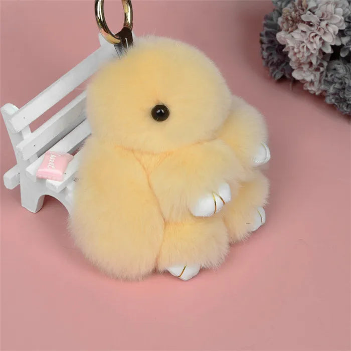 Fluffy Real Rabbit Fur Pompon Bunny Keychain Women Cute Girls Rabbit on Bag Trinket Jewelry New Year Toy Gift