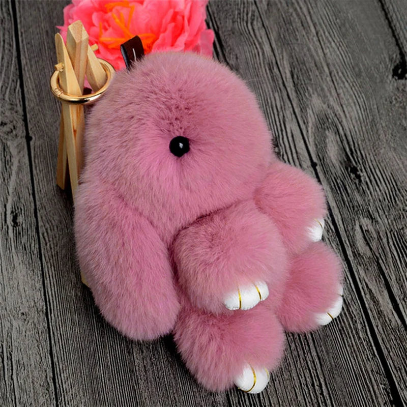 Fluffy Real Rabbit Fur Pompon Bunny Keychain Women Cute Girls Rabbit on Bag Trinket Jewelry New Year Toy Gift