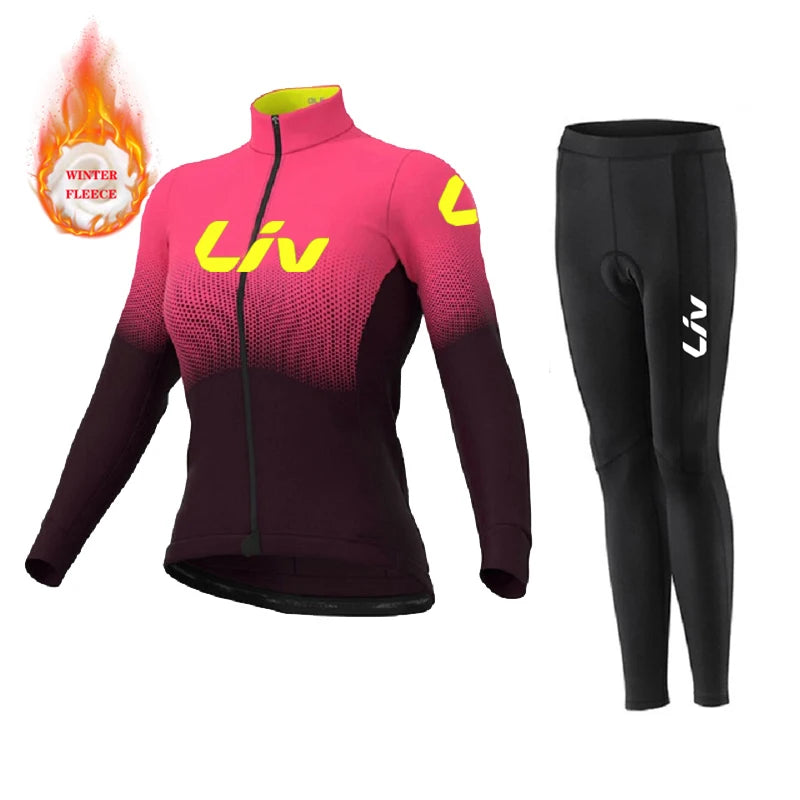 Women Winter Cycling Jersey Set Thermal Mountain Bike Cycling Wear Suit