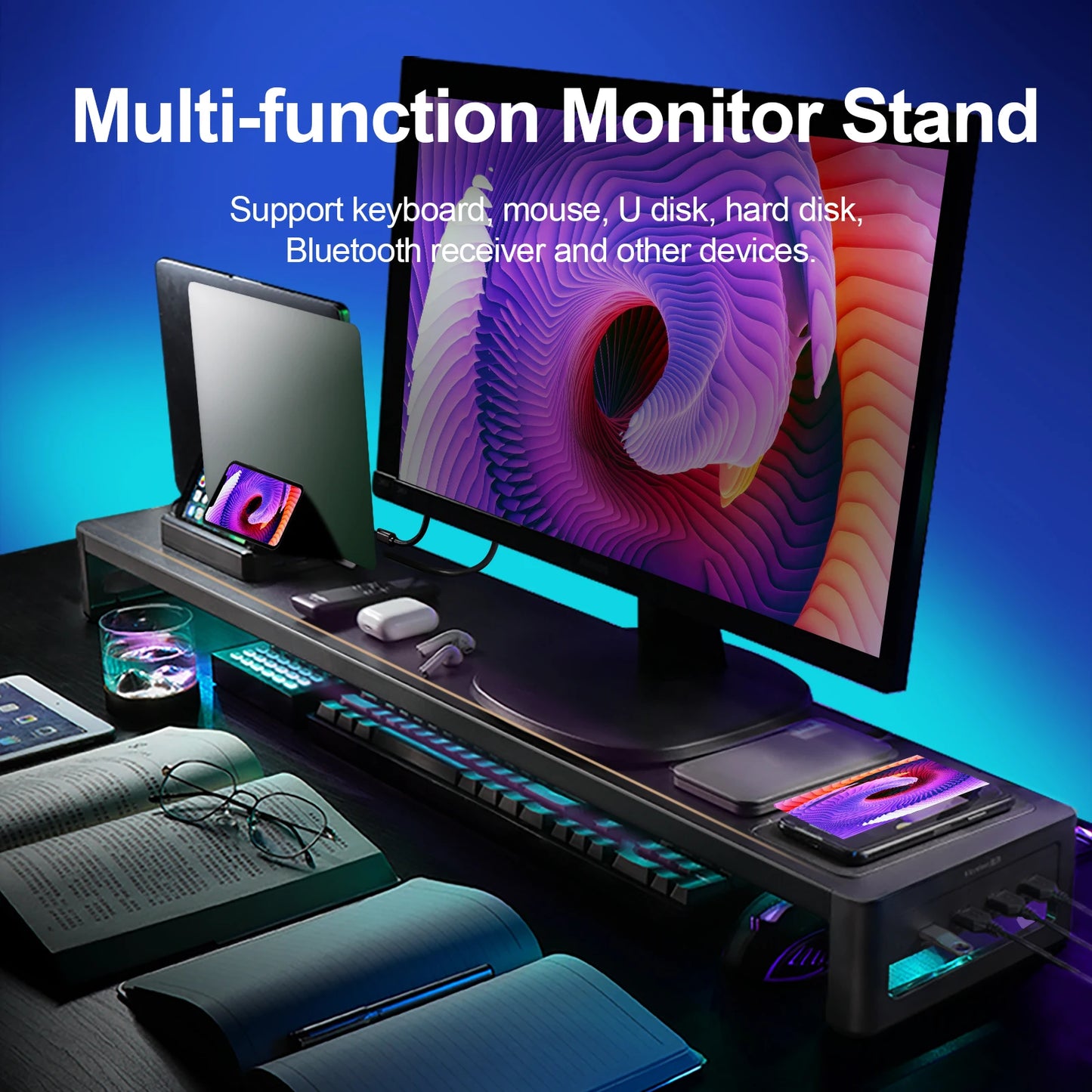 Monitor Desk Table Stand with USB Laptop Dual Monitor Stand Riser