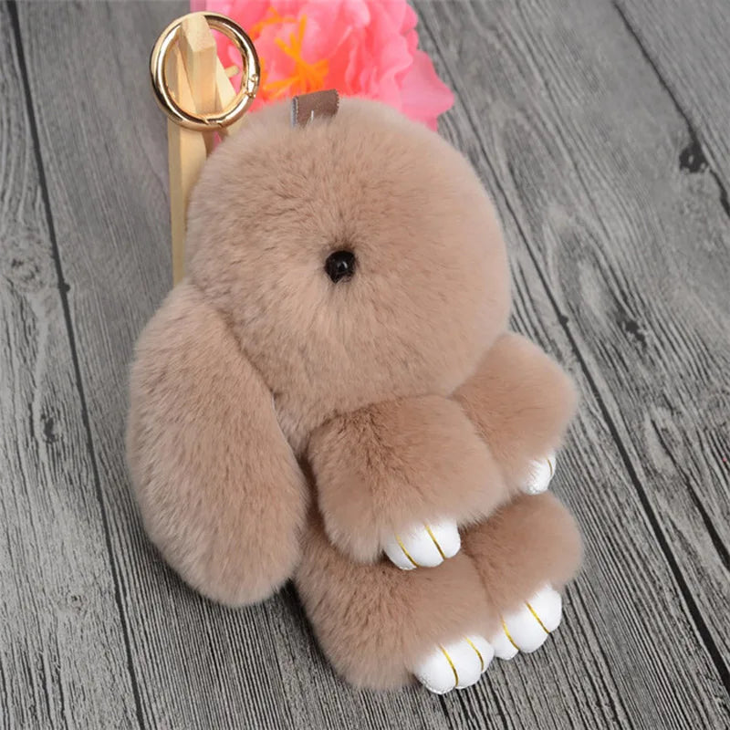 Fluffy Real Rabbit Fur Pompon Bunny Keychain Women Cute Girls Rabbit on Bag Trinket Jewelry New Year Toy Gift