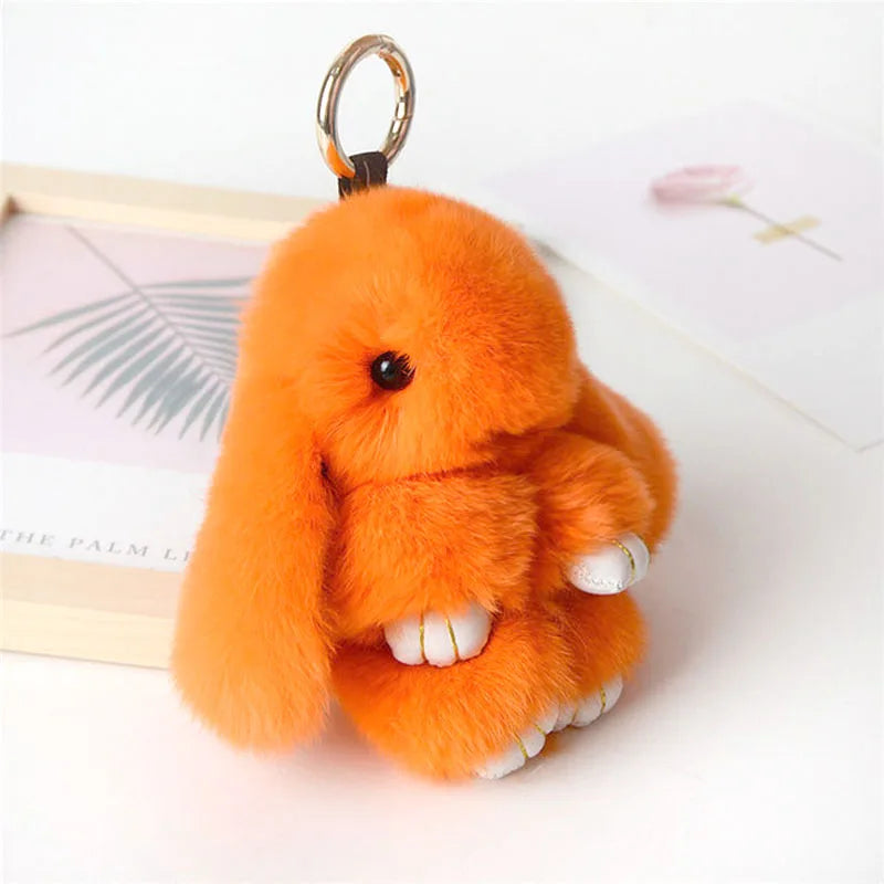 Fluffy Real Rabbit Fur Pompon Bunny Keychain Women Cute Girls Rabbit on Bag Trinket Jewelry New Year Toy Gift