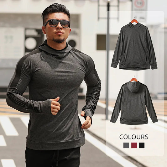 Men's Running Quick-Drying Hooded Pullover Fitness Clothing Sports Plus Velvet