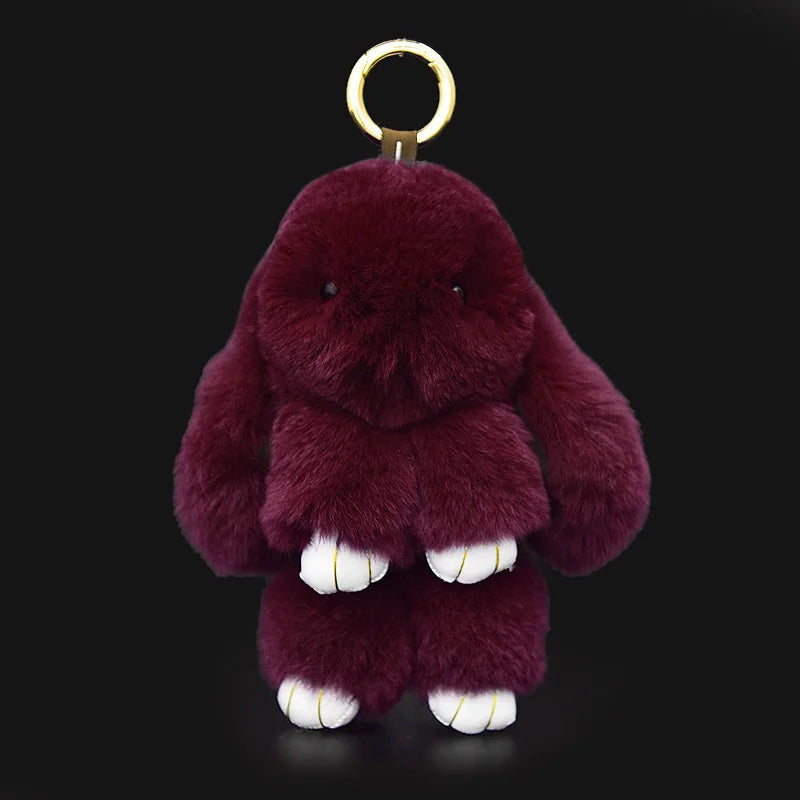 Fluffy Real Rabbit Fur Pompon Bunny Keychain Women Cute Girls Rabbit on Bag Trinket Jewelry New Year Toy Gift