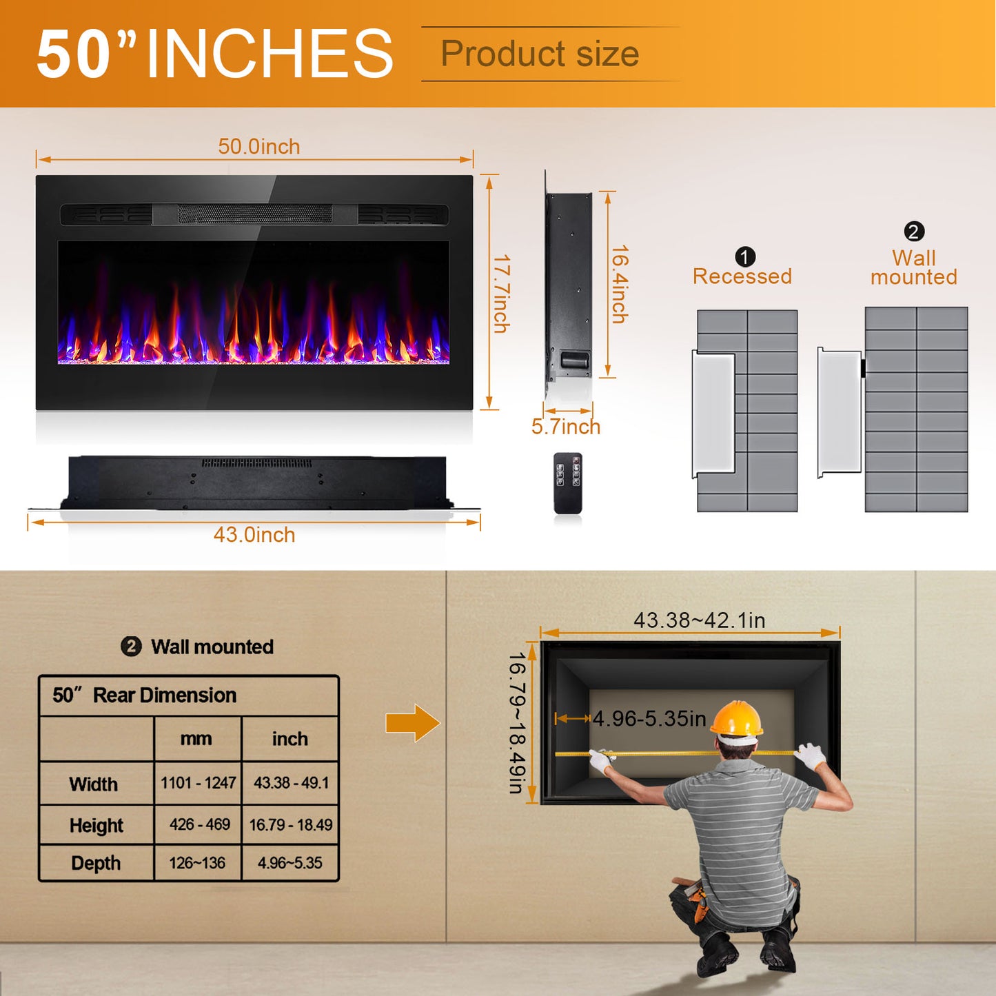 Electric Fireplace Heater 12 Flame Remote Control 750/1500w Heater Dropship