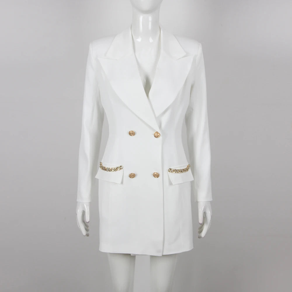 White Formal Jacket Luxury Fashion Long Sleeve Blazer Dress Elegant