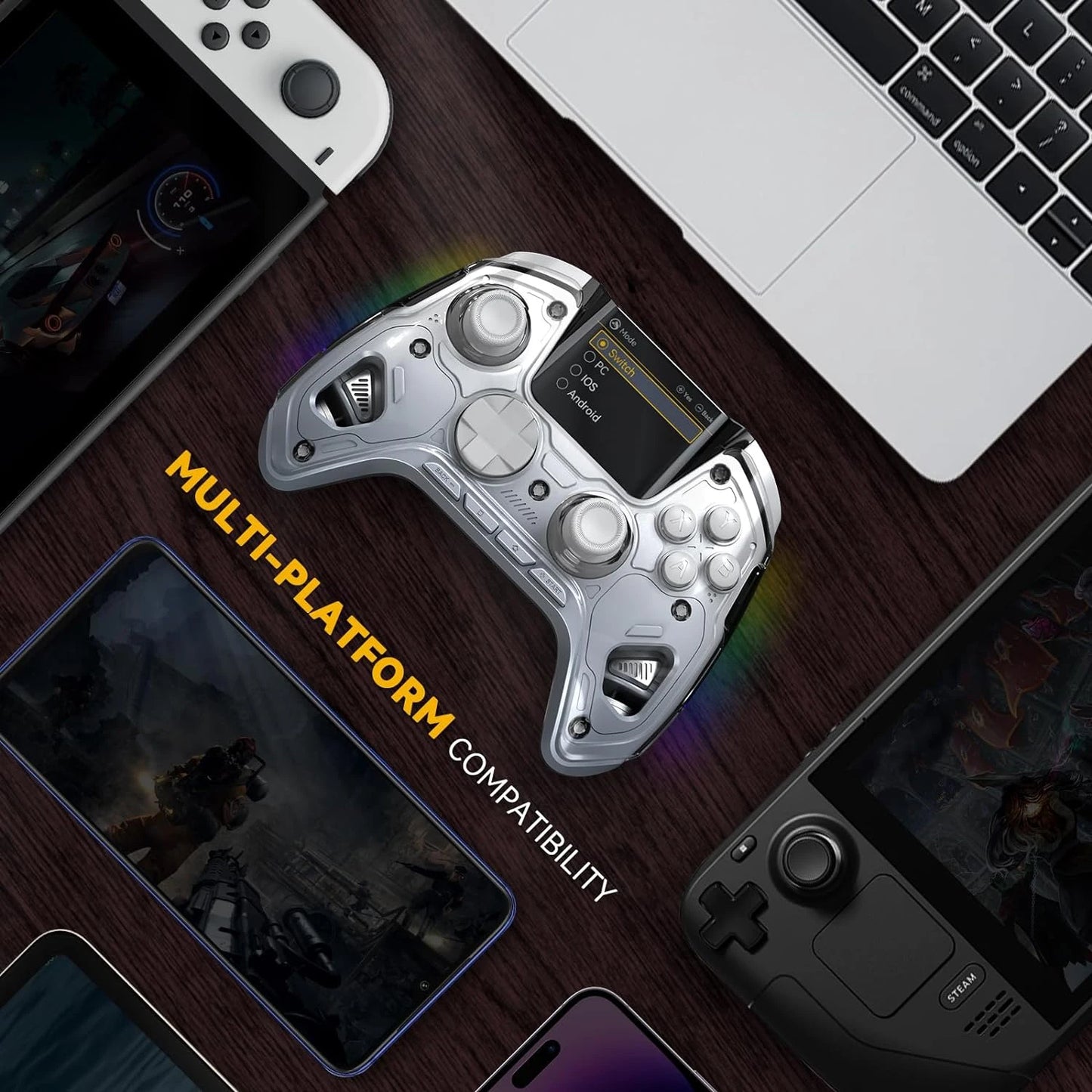 Wireless Gaming Controller for Switch/Pc/iOS/Android Hall Effect Stick RGB