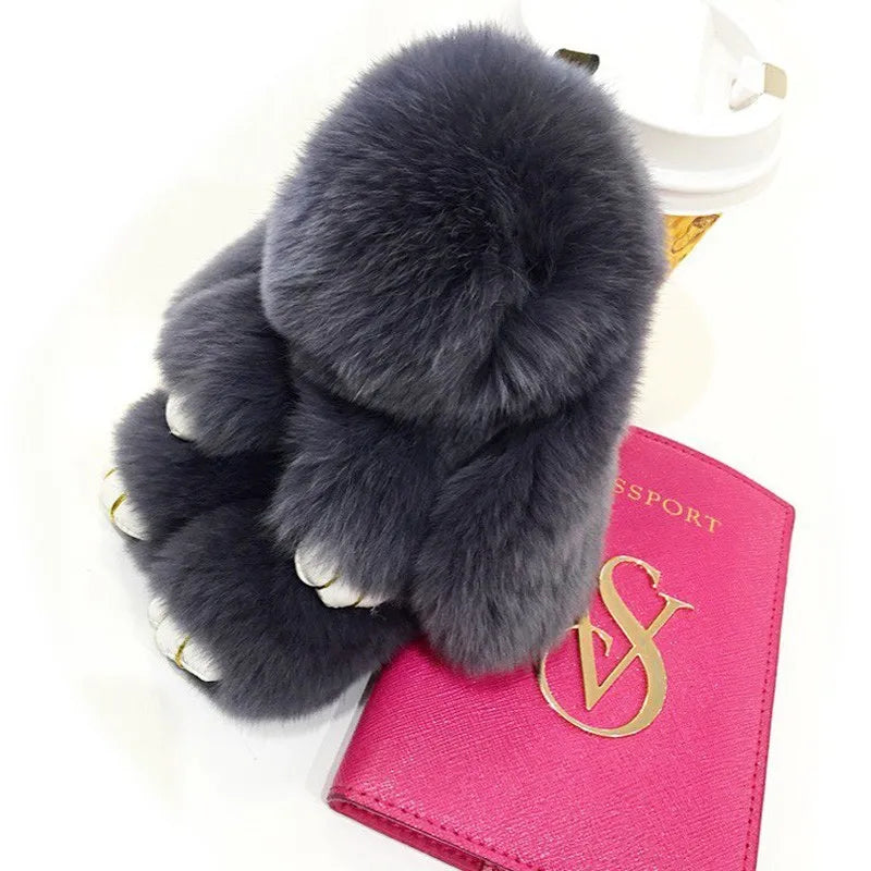 Fluffy Real Rabbit Fur Pompon Bunny Keychain Women Cute Girls Rabbit on Bag Trinket Jewelry New Year Toy Gift