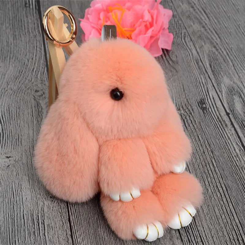 Fluffy Real Rabbit Fur Pompon Bunny Keychain Women Cute Girls Rabbit on Bag Trinket Jewelry New Year Toy Gift