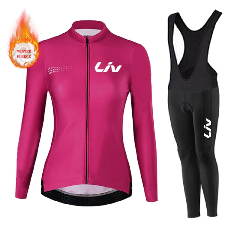 Women Winter Cycling Jersey Set Thermal Mountain Bike Cycling Wear Suit