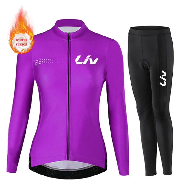 Women Winter Cycling Jersey Set Thermal Mountain Bike Cycling Wear Suit