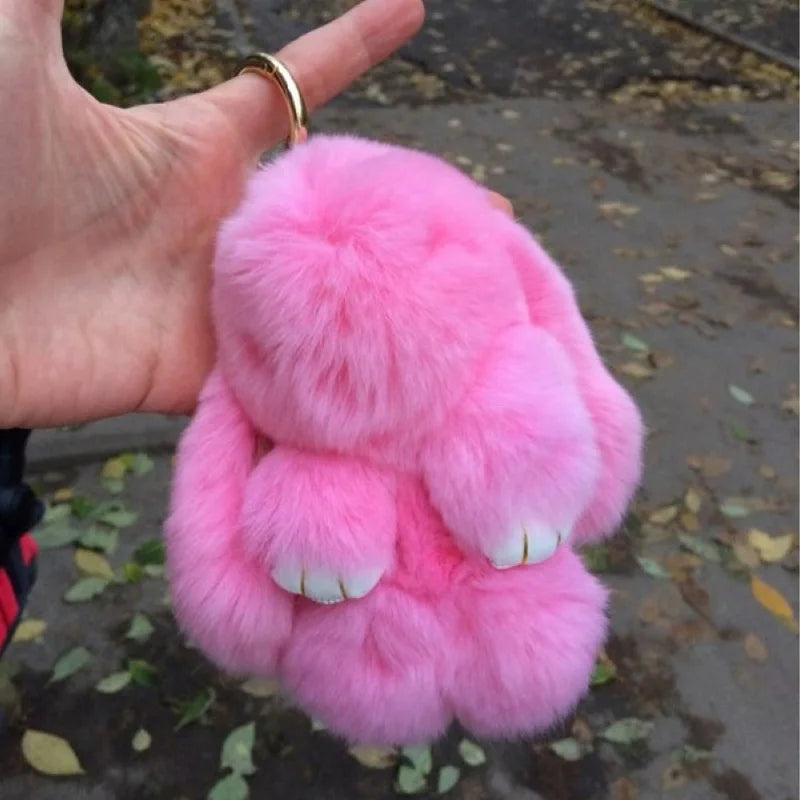 Fluffy Real Rabbit Fur Pompon Bunny Keychain Women Cute Girls Rabbit on Bag Trinket Jewelry New Year Toy Gift