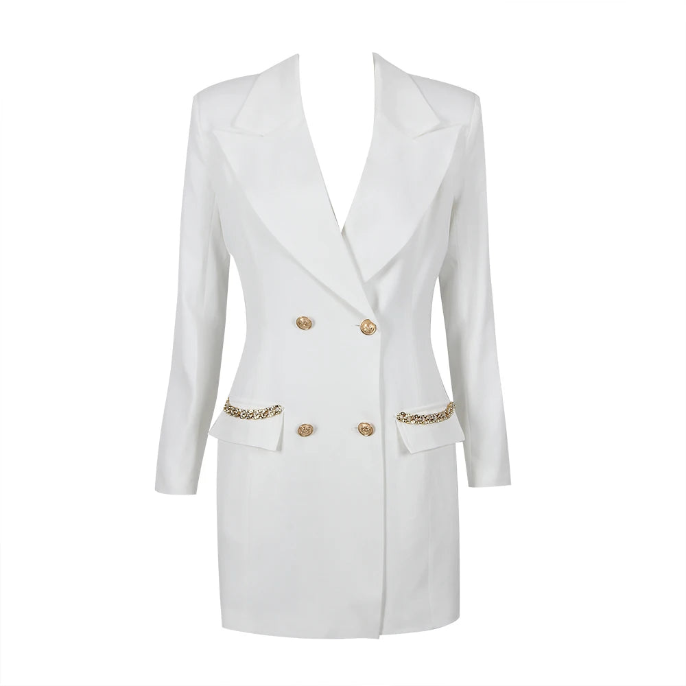 White Formal Jacket Luxury Fashion Long Sleeve Blazer Dress Elegant