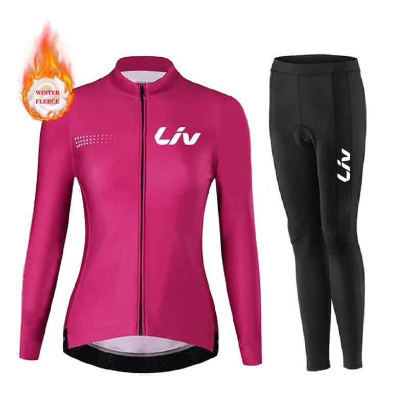 Women Winter Cycling Jersey Set Thermal Mountain Bike Cycling Wear Suit