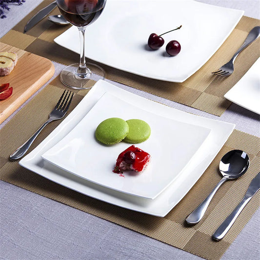 Nordic Simplicity Western Dinner Plates, White Square Dinner Dishes, Dessert Tray, Pasta Plates, Creative Kitchen Dinnerware Set