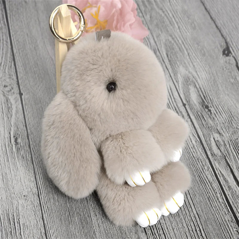 Fluffy Real Rabbit Fur Pompon Bunny Keychain Women Cute Girls Rabbit on Bag Trinket Jewelry New Year Toy Gift