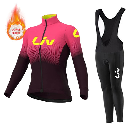 Women Winter Cycling Jersey Set Thermal Mountain Bike Cycling Wear Suit