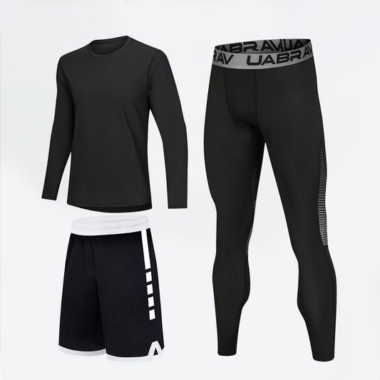 Sports Leggings Men Set Soccer High Elastic Quick-Drying Light Fabric