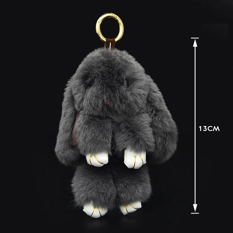 Fluffy Real Rabbit Fur Pompon Bunny Keychain Women Cute Girls Rabbit on Bag Trinket Jewelry New Year Toy Gift