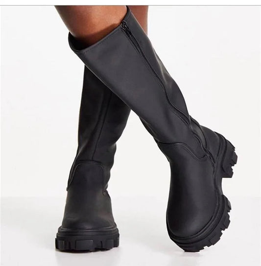 Women Winter Platform Heels Long Zipper Thigh High Boots