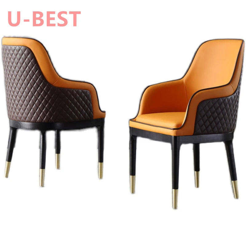 U-Best Modern Casual Wooden Dining Room Chairs Luxury Dining Chairs Hotel Comfortable Upholstered Leather Chair