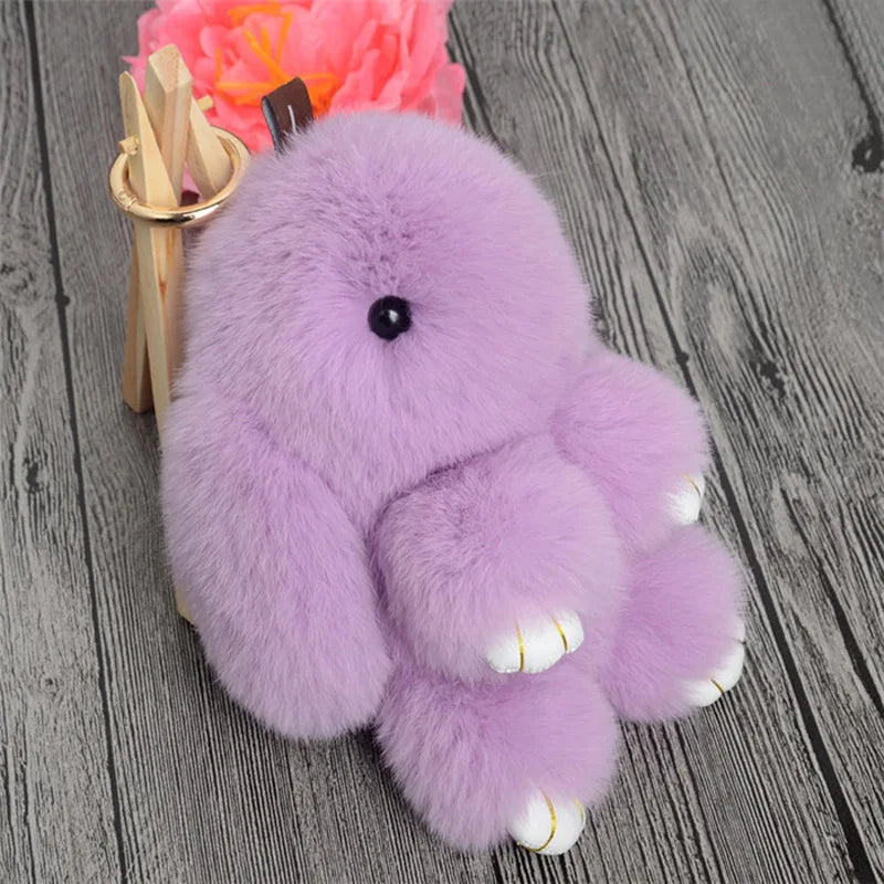 Fluffy Real Rabbit Fur Pompon Bunny Keychain Women Cute Girls Rabbit on Bag Trinket Jewelry New Year Toy Gift