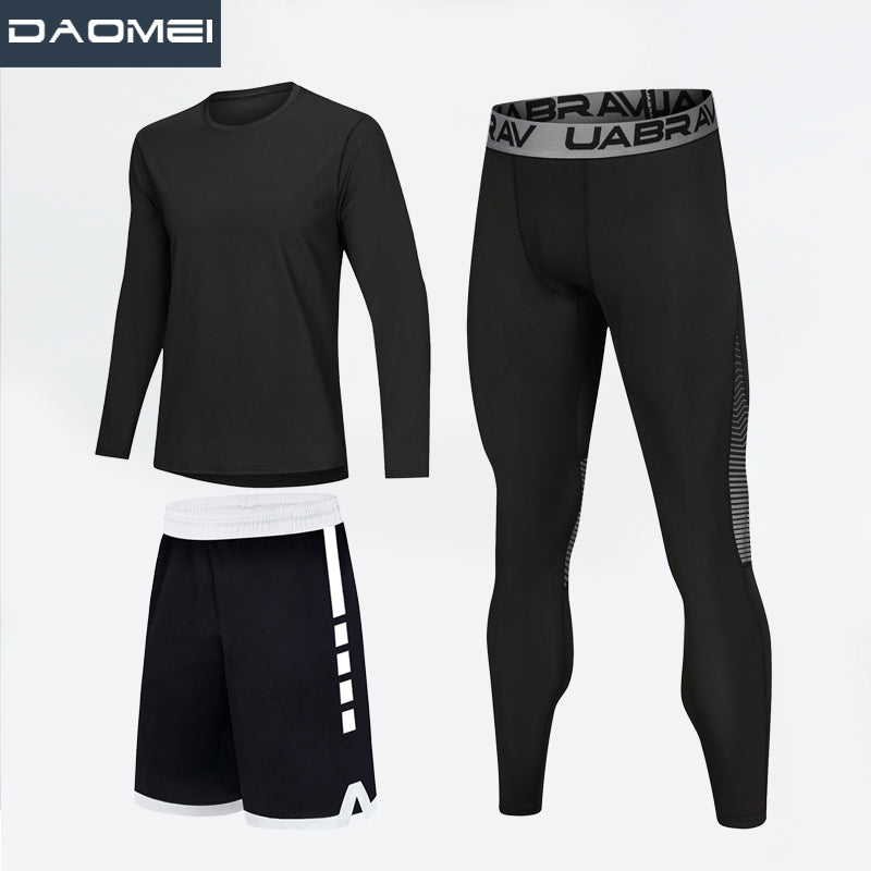 Sports Leggings Men Set Soccer High Elastic Quick-Drying Light Fabric