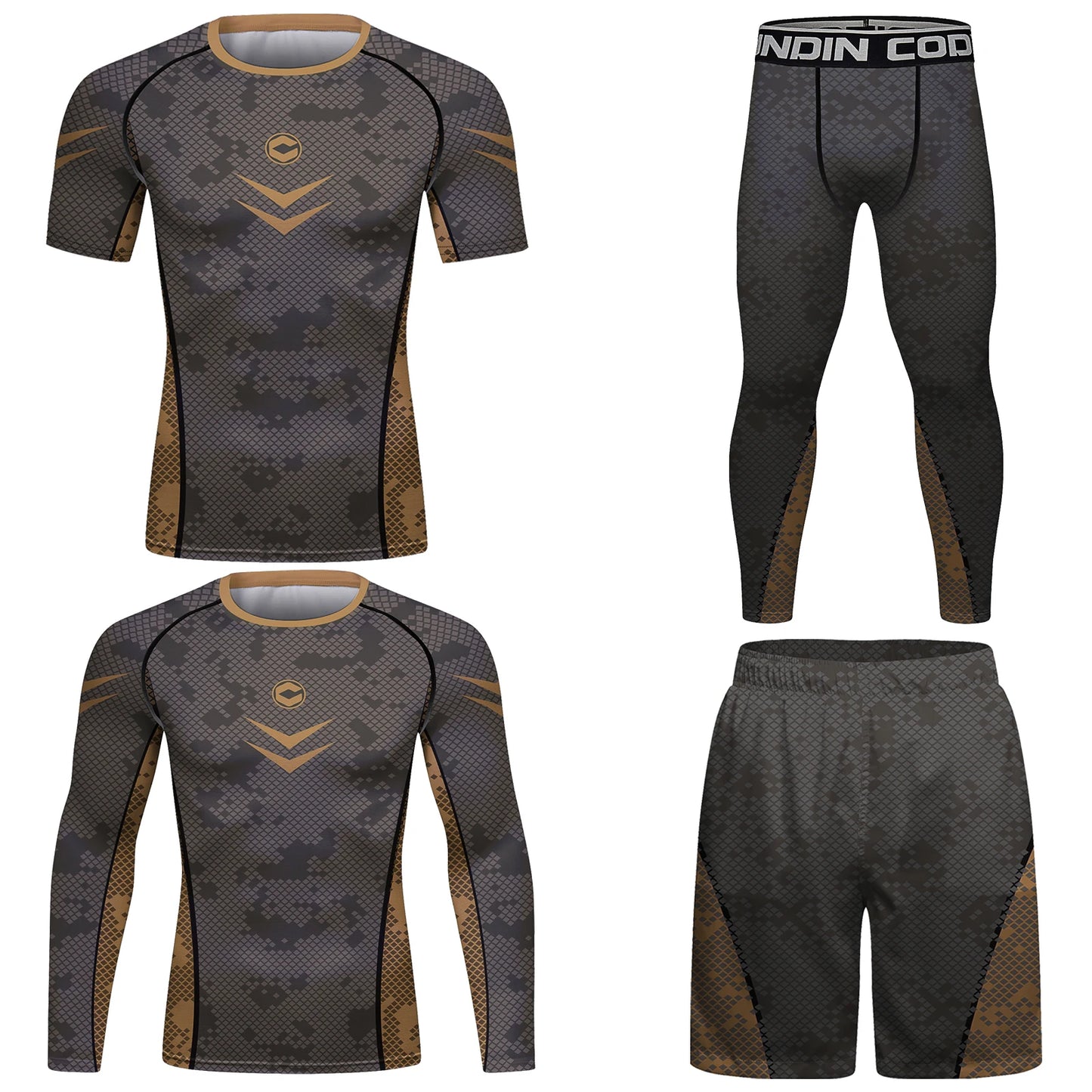 Cody Lundin Brown Rash Guard Suit MMA T-Shirt +Pants MMA Shorts 4pcs/Set Brazilian Grappling Jiu Jitsu Bjj Boxing Jersey for Men