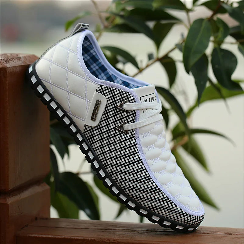 Men Leather Shoes Breathable Light Weight White Sneakers Loafers Pointed Toe